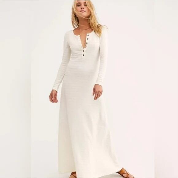 Free People FP Beach Santa Fe Maxi Dress Cream Henley Off White Womens Small - Picture 1 of 5